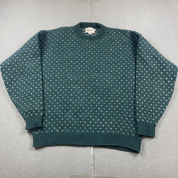 Vintage Woolrich Sweater Mens Large Green White Birdseye Knit Pullover USA 90s - Picture 1 of 10